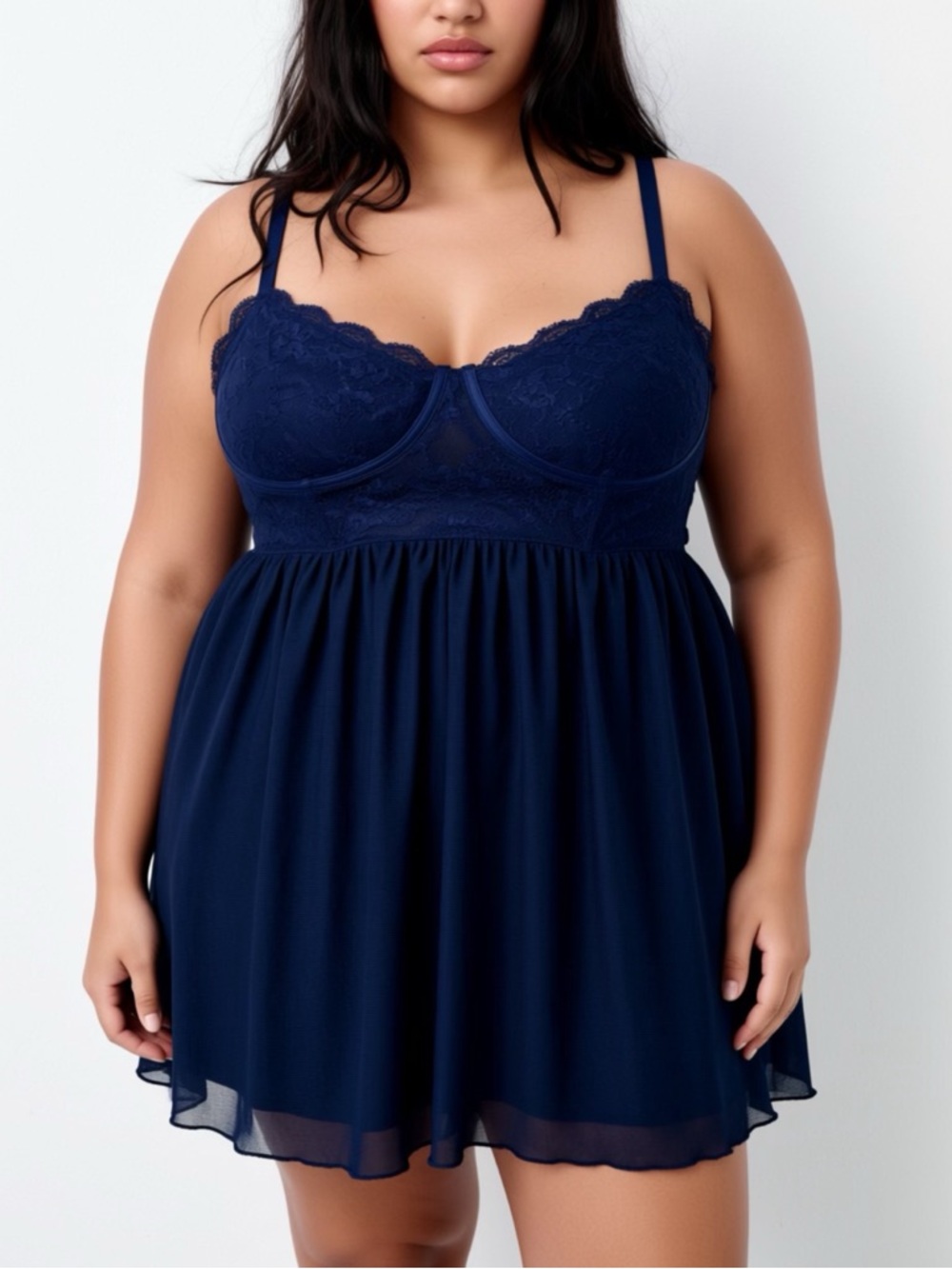 Torrid Plus Size 2X Navy Blue Lace Babydoll Lingerie Chemise Intimates Sleepwear